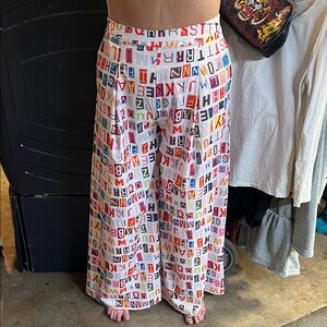 Vibrant Alphabet Print Wide Leg Pants